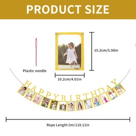 Happy Birthday Garland Golden Colour, Birthday Garland for Boys Girls, Photo Garland for Birthday, Happy Birthday Banner, Hanging Photo Wall Decoration for Party Decoration and Family Celebrations