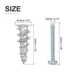 DTGN 13x30mm Self-Drilling Drywall Anchors with Screws Kit - 30 Set - Good for Concrete Tile Cement - Zinc Alloy Hollow Wall Anchors Kit with Screws