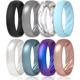 ThunderFit - Anillos de boda de silicona para mujer, bandas de compromiso de goma de 6 mm de ancho, 2 mm de grosor, paquete múltiple de 1/4/6/8/9/12