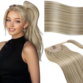 Vivien Real Hair Ponytail Extensions, Blonde Hair Extensions, Braid, Golden Blonde Highlight Medium Blonde Braid Extensions, Real Hair, Invisible #P16/22, 30 cm, 70 g