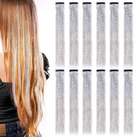Dalababa 12 Pcs Hair Tinsel Kit, Sparkling Tinsel Hair Extension Clips, Glittering Shiny Fairy Accessories for Women Girls Party Cosplay Festival