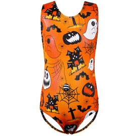 TFJH E - Leotardos de gimnasia de una pieza para niñas, ropa deportiva brillante, A2 232 Halloween Orange, 5-6 Años