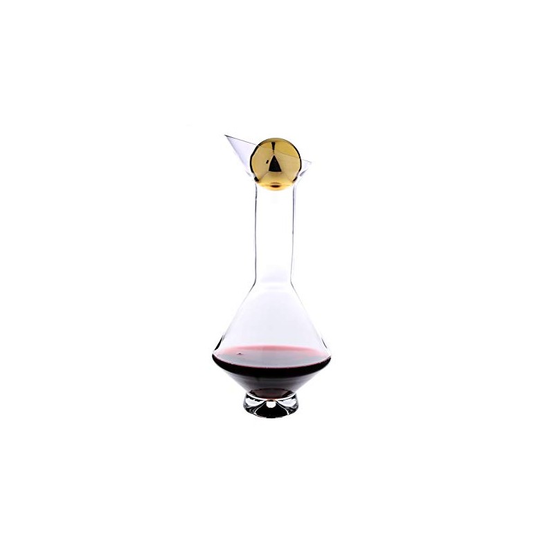 Glass Diamond Shaped Wine Decanter with Gold Lid, Fills 41