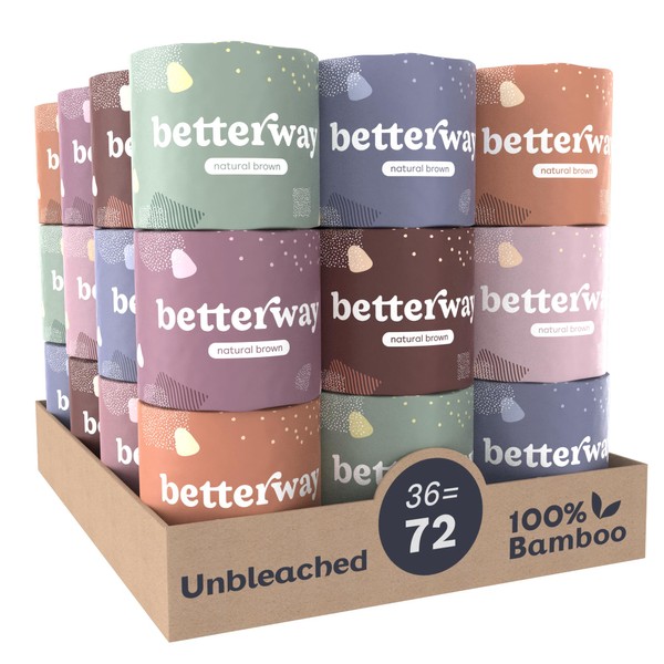 Betterway Unbleached Bamboo Toilet Paper Rolls - Eco-Friendly 3 Ply
