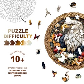 Wooden Puzzles for Adults - Challenging Retro Eagle Adult Puzzle, Unique Animal Shaped Wooden Jigsaw Puzzles for Adults, Creative Gifts Family Games 11.4 * 11.4in 200pcs