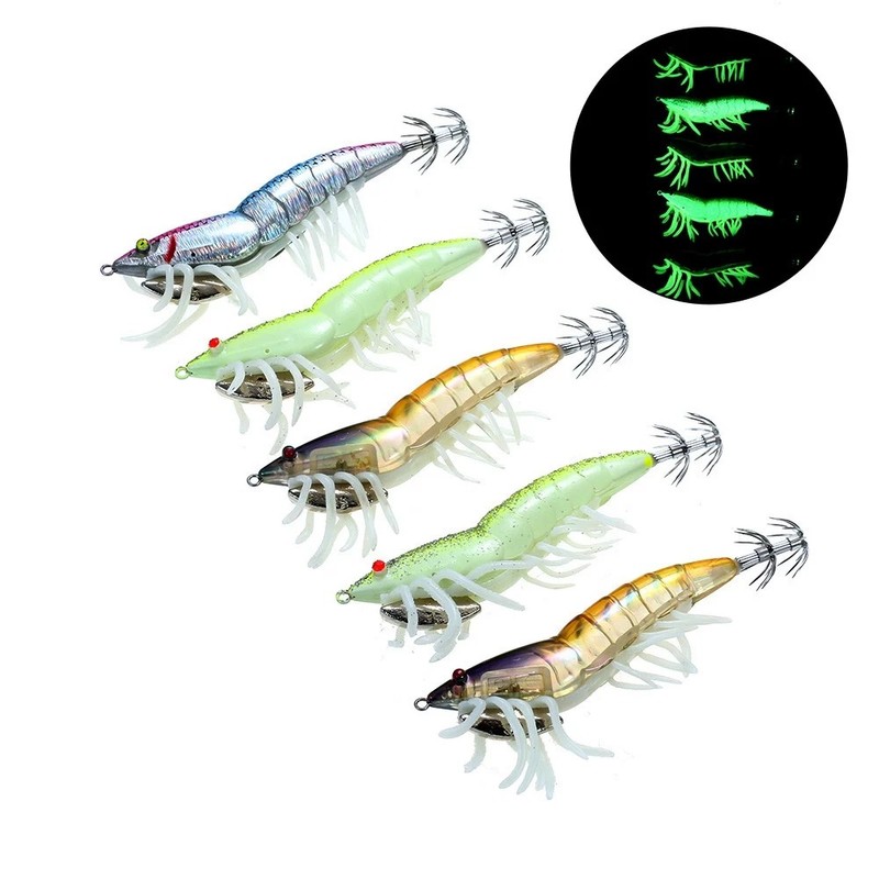 Lixada 5pcs 12cm/21g Noctilucent Fishing Shrimp Lure Prawn Squid Bait