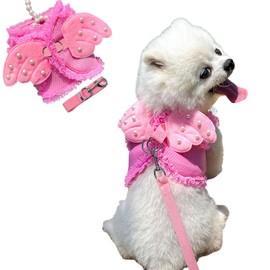 HDKUW Dog Harness with Leash Set, Dog Harness with Angel Wings, Pet Harness Dress for Puppy Small Medium Dogs Pink L
