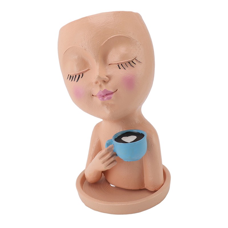 Resin Face Plant Pot Creative Cute Small Drinking Coffee Succulent