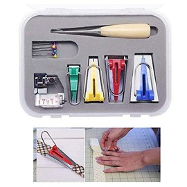 Bias Tape Maker Kits Tape Maker Set Tool 6mm 12mm 18mm 25mm Binding Foot Craft Clips Awl Quilter's Pin for Multifunction Fabric Bias DIY Sewing Quilting Bias Binding Maker Sewing Machine Accessories