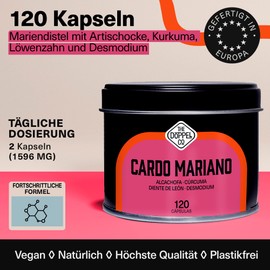 Milk Thistle Capsules with Artichoke, Turmeric, Dandelion and Desmodium, 80% Silymarin, 120 Capsules, High Dose, Detoxifying, Detoxifying, Digestive, Plastic-Free