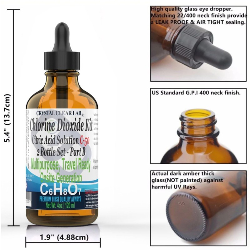Chlorine Dioxide Solution Kit, 8oz Glass Set for CDS ClO2