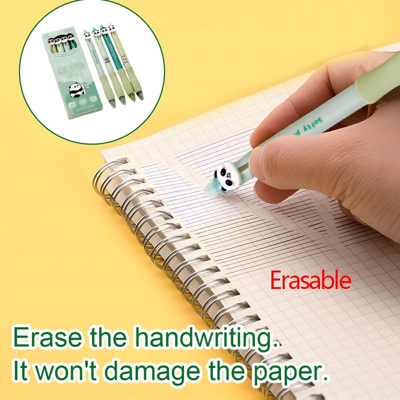 Teegxddy Set of 4 Panda Model Cute Erasable Gel Pens