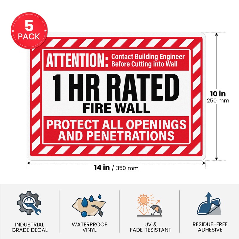 Anobell 1 Hour Fire Wall Sign, 10 x 14 Inch