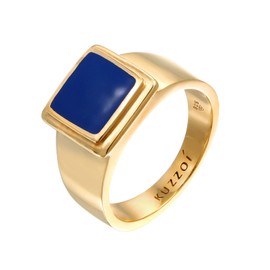 Kuzzoi 0607471521 Men's Signet Ring Solid (14 mm) Wide in 925 Sterling Silver Gold-Plated Classic Silver Ring with Enamel for Men, Golden Ring for Men, Ring Size 60 - 66, Sterling Silver Sterling
