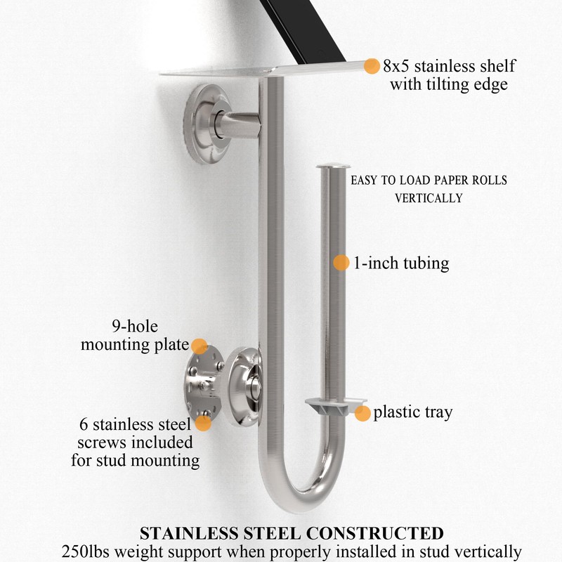 AquaChase 3-in-1 Toilet Safety Grab Bar with Built-in Tissue Paper