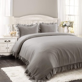 Lush Decor Reyna Comforter Ruffled 3 Piece Bedding Set with Pillow Shams, King, Gray