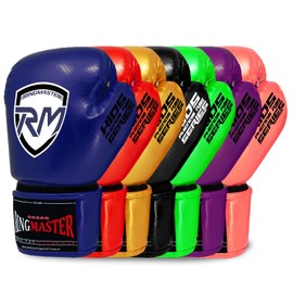 RingMaster Sports Kids Boxing Gloves Carbon Leather Training Sparring Punch Bag Mitt (Blue, 8 oz)