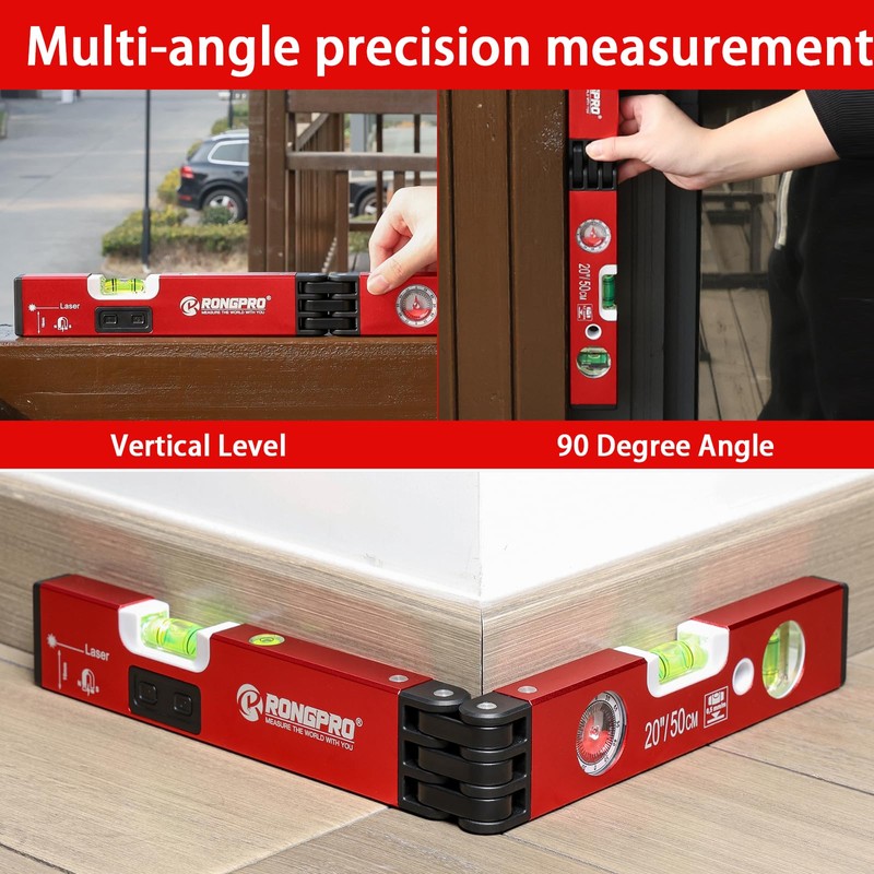 RONGPRO 20Inch Foldable Magnetic Level-with 30Ft Laser Leveling Line and