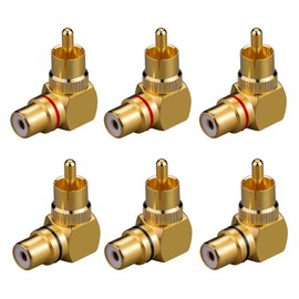 RCA Adapter, EIGHTNOO 90 Degree RCA Right Angle Connector Male to Female L Shape Converter Plug, Gold Plated (Pack of 6)