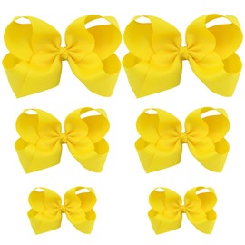 HLIN Toddler Girls 6PCS Yellow Hair Bow Clips Matching American Girls Doll & Girls (6inch * 2, 4.5inch * 2, 3inch * 2)