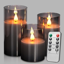 SUNGEGE Flameless Candles, 3-Pack Battery Operated Candles, 3x4/5/6 Inches, Gray, LED Flickering Light, Acrylic Material, Safe for Kids and Pets, Perfect for Home Décor, Events, and Holiday Occasions