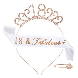 CHTENG Rose Gold Birthday Girl Sash and Tiara Rhinestone Crown Headband for Birthday Party Supplies (18 NUMBER)