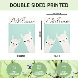 Mugod Cute Llama Small Garden Flag for Outside, Cute Animal Alpaca White Feather Vertical Burlap House Flags 12.5X18 Double Sided Patio Lawn Party Decorations