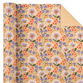 WRAPAHOLIC Kraft Floral Wrapping Paper Roll - Mini Roll - 17 Inch x 16.5 Feet - Watercolor Flower Wrapping Paper, Perfect for Wedding, Birthday, Bridal Shower, Tea Party