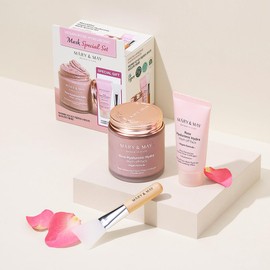 Mary&May Vegan Rose Hyaluronic Hydra wash off Mask Special Gift Set - Cream Caly Mask for Moisturizing, Pore Purifying, Skin Softening - Korean Skincare, 125g+30g