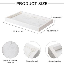 N NANSHOP Bathroom Vanity Tray Real Natural Marble Tray, 10 x 6 inch Rectangular Decorative Tray Countertop Sink Storage Holder Organizer for Soap Candles Perfume Comestic, Marble White (NS011)