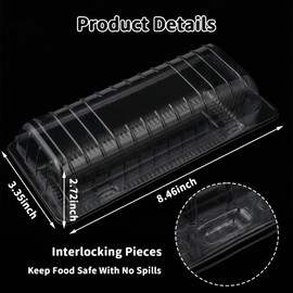 Funnymoom 60pcs Clear Plastic Hot Dog Tray with Hinged Lid 8.86 x 3.94 x 2.76 Inch Hot Dog Container Disposable Clamshell Take out Containers Cake Slice Containers for Bakery Dessert Salad