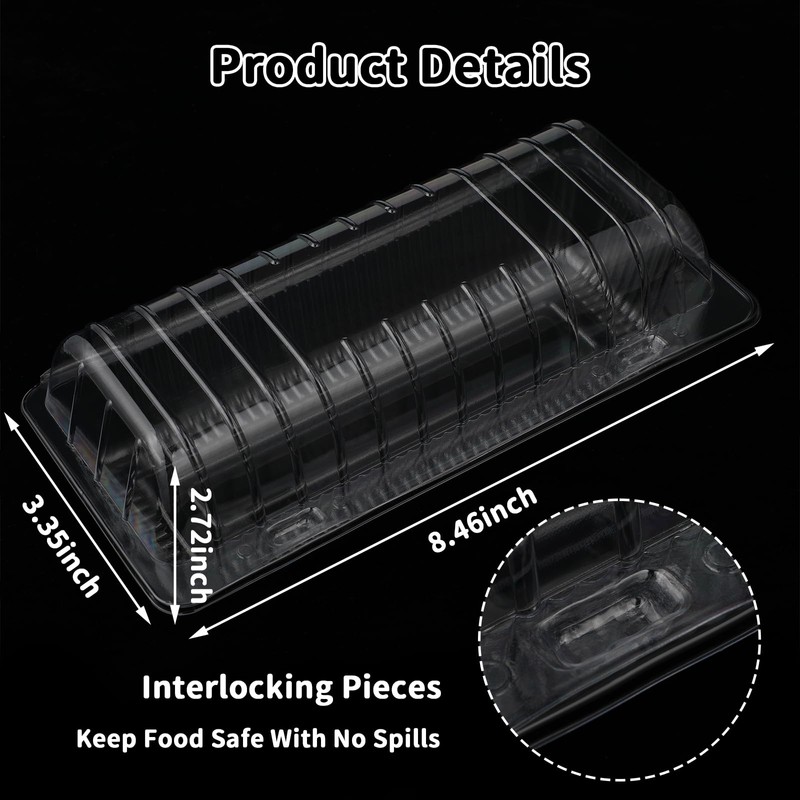 Funnymoom 60pcs Clear Plastic Hot Dog Tray with Hinged Lid
