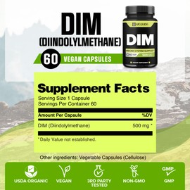 DIM Supplement 500mg for Vital Body Support, Promoting Skin Health and Energy Production - 2 Month Supply with 60 High Absorption Capsules