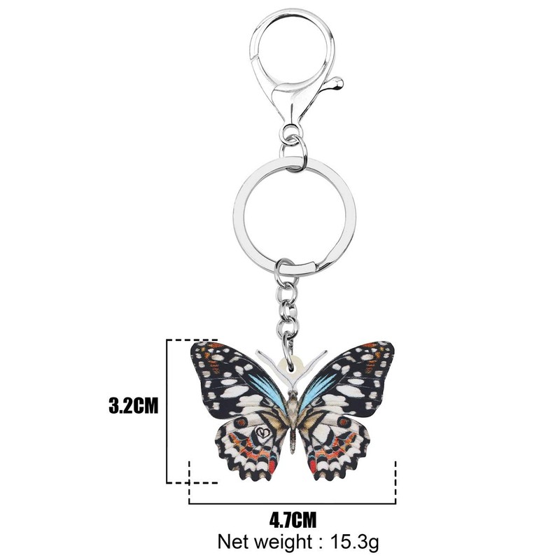 Llavero de metal esmaltado, diseño de mariposa, anillos para mujeres