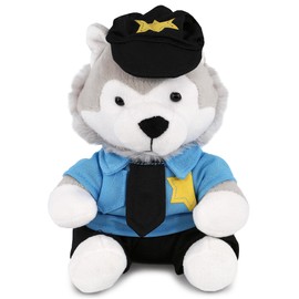 DolliBu Wolf Police Officer Plush Toy - Super Soft Wolf Cop Stuffed Animal Dress Up with Cute Cop Uniform and Cap Outfit - Plush Gift with Personalization - 6 Inches