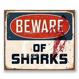 2 x 10cm Beware of Sharks Sticker Car Laptop Decal Sign Surf Camper Van #6526 (10cm Wide x 8.5cm Tall)