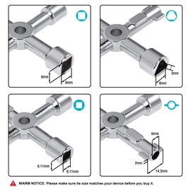 DURATECH 4 Way Utility Key, Multi-functional Water Key, 1-Pack, for Valve, Faucet, and Spigots