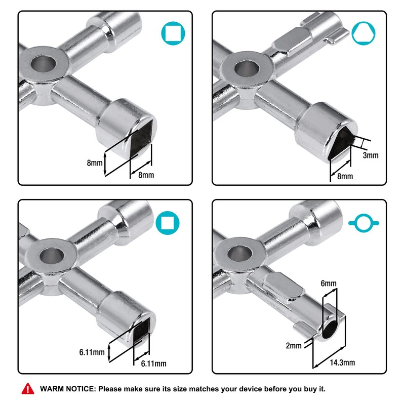 DURATECH 4 Way Utility Key, Multi-functional Water Key, 1-Pack, for