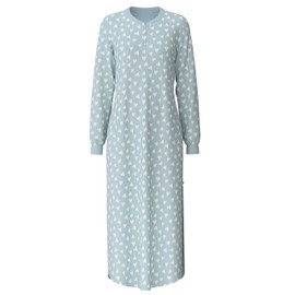 CALIDA Midnight Love Women's Long Sleeve Nightdress, Length 130 cm, 100% Thick Cotton, Sterling Blue