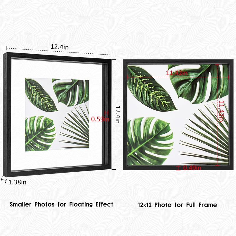 MUYE 12x12 Floating Frames Set of 2,Double Glass Picture Frame