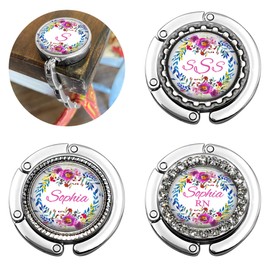 Custom Floral Purse Hook Folding Bag Hanger Bridesmaid Gifts and Weddings - Handbag Accessory for Table or Desk