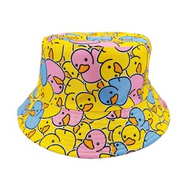 KxrTpx 1Pcs Funny Hats, Bucket Hats, Funny Bucket hat, Retro Double-Sided Design Colorful Duck Sun hat for Women & Men Outdoor Fishing Hat Hip hop Party Summer Travel