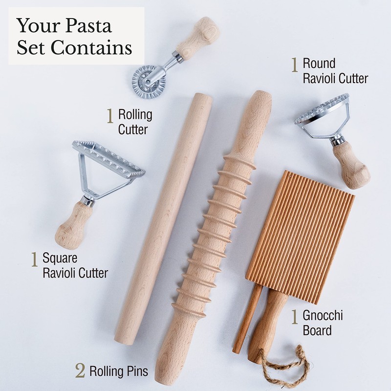 Complete 6 Pcs Pasta Making Tool Set Includes Two Ravioli