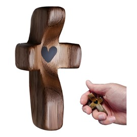 Atlodas Cross My Heart, Encouragement Gift, Relieve Anxiety Comfort for Clutching, Clinging and Praying, Wooden Cross Fidget, Pocket Olive Wood Crosses Religious Gift for Children and Adults (1 Pcs)