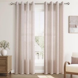 Jowels Oatmeal Linen Curtains 84 Inch Length 2 Panels for Living Room Bedroom, Light Filtering Sheer Curtains 84 Inches, Elegant Modern Grommet Semi Sheer Soft Privacy Drapes