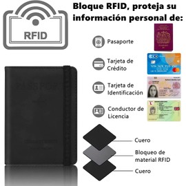 Porta de Pasaporte, Funda para Pasaporte con Bloqueo RFID, Cierre de Banda elástica, Caja de Pasaporte para Mujeres y Hombres, Caja de Pasaporte,Caja de Tarjeta de Visita Bolsa (negro)