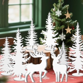 Whaline 8Pcs Christmas Wood Table Sign Xmas Cedar Elk Tabletop Centerpieces Rustic Tiered Tray Decor for Farmhouse Winter Holiday Home Office Mantel Table Fireplace Shelf