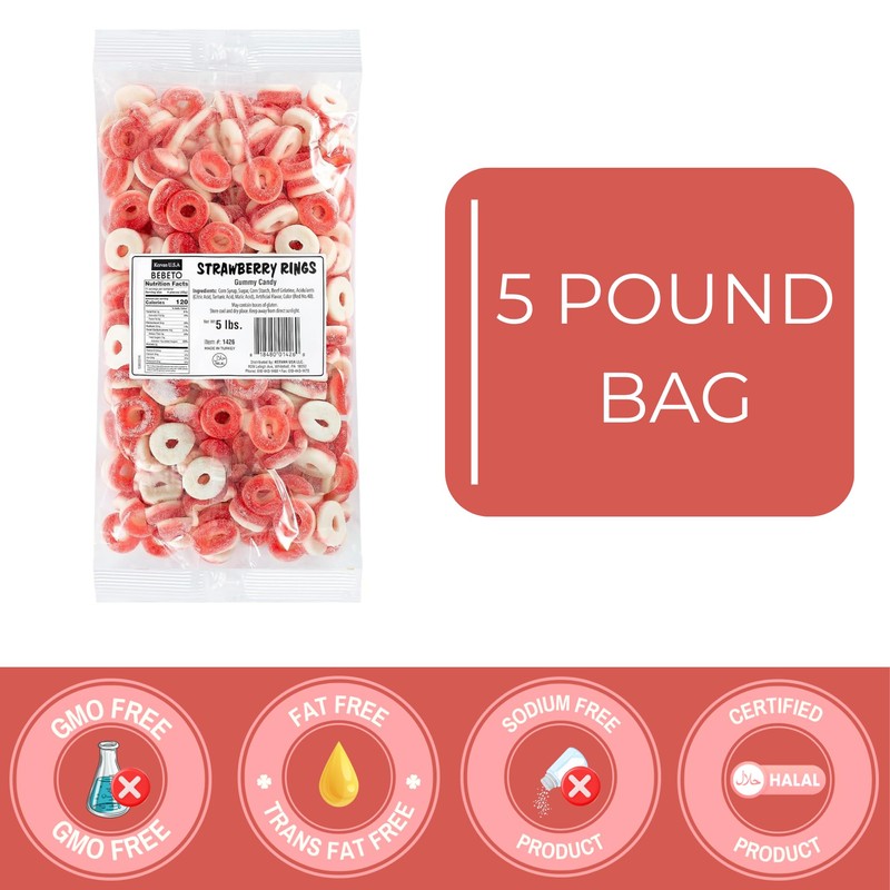 Kervan Candy Bebeto Strawberry Rings - Fruity, Soft, Sweet &