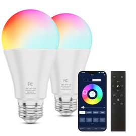 MXhme A19 Color Changing Light Bulb with Remote Control&App Control, 800LM 9W(60W Equivalent) Dimmable 3000K-6500K RGBWW,E26 Base 2.4GHz,Light Bulb for Home Decor,2Bulb&1Remote