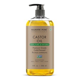 Majestic Pure Castor Oil | 100% Natural | Premium Grade Cold Pressed | Hair, Eyelashes, Eyebrows, Nails | Moisturizing & Nourishing | Body, Hair & Carrier Oil | 236 ml